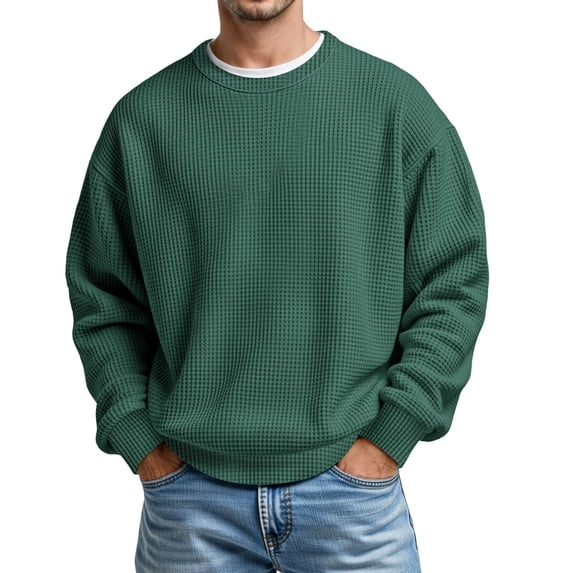 Curuila Mens Sweatshirt Loose Fit Long Sleeve Solid Color Crew Neck Pullover Sweatshirts Everyday Wear Comfort Pullover Tops Size L