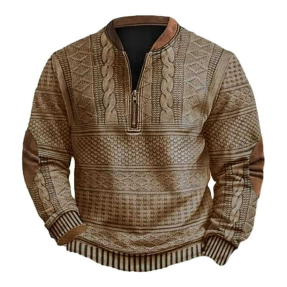 Curuila Mens Sweatshirt Solid Color Zipper Long Sleeve Crew Neck Fashion Loose Casual Autumn Winter Pullover Blue Size S