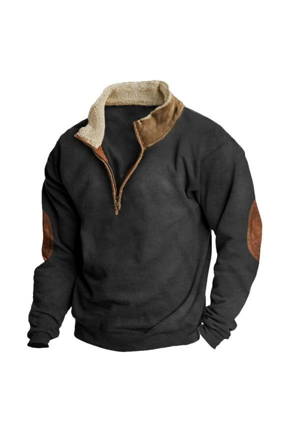 Mens Sweatshirt Solid Color Zipper Long Sleeve High Neck Fashion Loose Casual Autumn Winter Pullover Black Size 3Xl