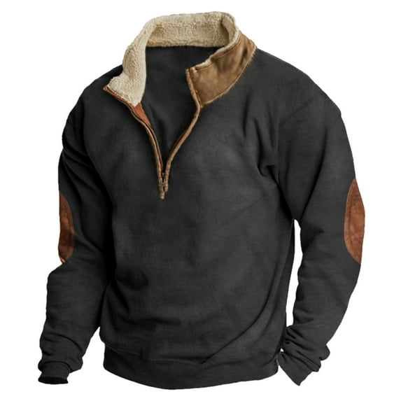 Curuila Mens Sweatshirt Solid Color Zipper Long Sleeve High Neck Fashion Loose Casual Autumn Winter Pullover Black Size 3Xl