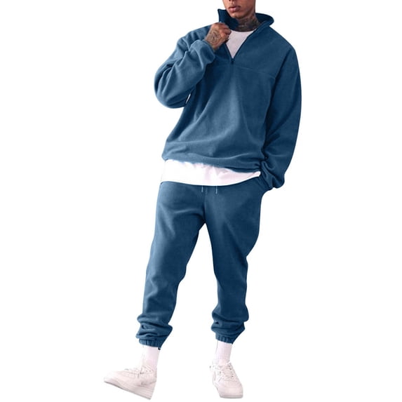 Curuila Mens Sweatsuits 2 Piece Sets With Half Zip Long Sleeve Solid Color Stand Collar Sweatshirt With Sweatpants Loose Fit Fashionable Tracksuit Size 3Xl