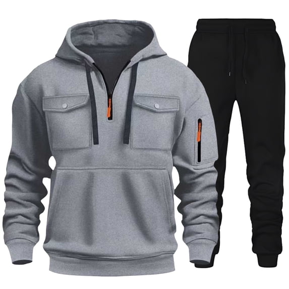 Curuila Mens Sweatsuits 2Pcs Sets With Pocket Half Zip Long Sleeve Solid Color Hooded Sweatshirt With Sweatpants Spring Autumn Fashion Tracksuit Size M