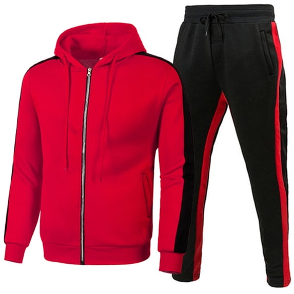 Curuila Mens Sweatsuits 2Pcs Sets With Zipper Long Sleeve Color Block Hooded Sweatshirt With Sweatpants Loose Fit Fashion Tracksuit Size 3Xl