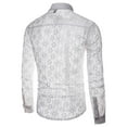 thumbnail image 1 of Curuila Mens T Shirt Solid Color Lace Hollow Long Sleeves Lapel Button Down Fashionable Tee White Size S, 1 of 9