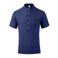 Curuila Mens T Shirt Stand Collar Button Down Solid Color Short Sleeve ...