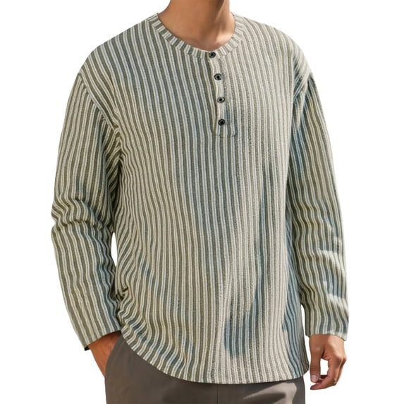 Curuila Mens T Shirts Long Sleeve Solid Color Crew Neck Button Down Pullover For Men Loose Fit Casual Tops Grey Size L