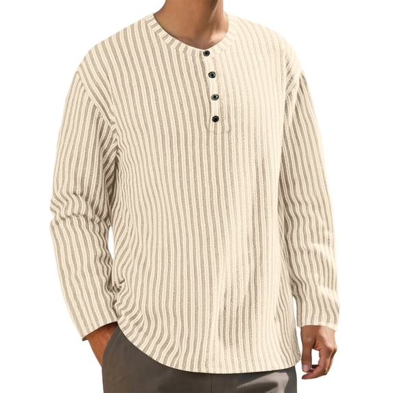 Curuila Mens T Shirts Long Sleeve Solid Color Crew Neck Button Down Pullover For Men Loose Fit Casual Tops White Size M