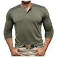 thumbnail image 1 of Curuila Mens T-Shirts Long Sleeve Solid Color Crew Neck Button Down Pullover For Men Spring Autumn Casual Tops Green Size 2Xl, 1 of 9