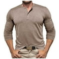 thumbnail image 1 of Curuila Mens T-Shirts Long Sleeve Solid Color Crew Neck Button Down Pullover For Men Spring Autumn Casual Tops Khaki Size M, 1 of 9