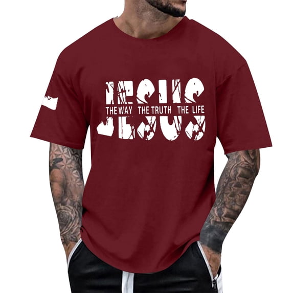 Curuila Mens T Shirts Short Sleeve Letter Print Crew Neck Pullover For Men Loose Fit Soft Casual Tops Red1 Size M