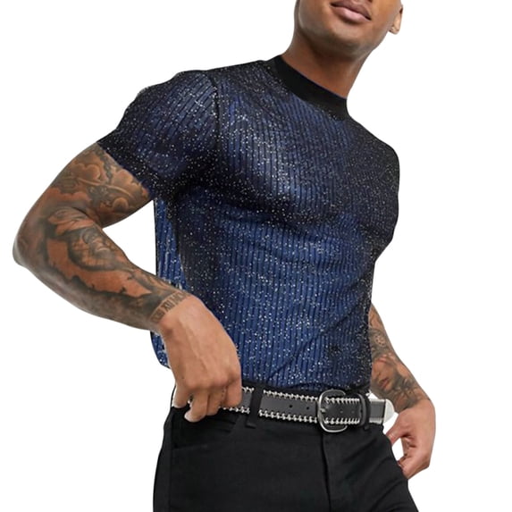 Curuila Mens Tshirt Short Sleeve Solid Color Mesh Crew Neck Pullover For Men Performance Fashionable Tops Blue Size L