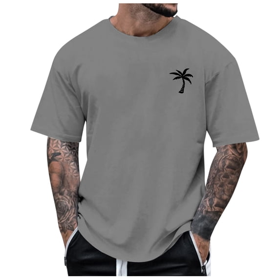 Curuila Mens Tshirt Short Sleeve Tree Print Crew Neck Pullover For Men Summer Fashionable Tops Dark Gray Size L6