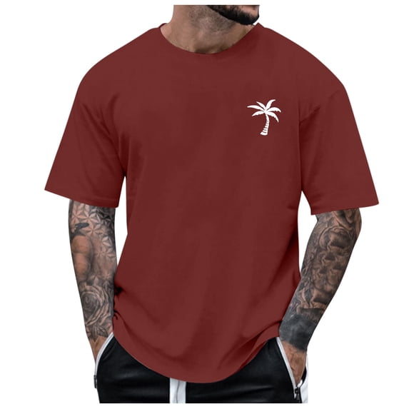 Curuila Mens Tshirt Short Sleeve Tree Print Crew Neck Pullover For Men Summer Fashionable Tops Red1 Size 2Xs