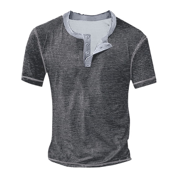 Curuila Mens Tshirts Short Sleeve Solid Color Crew Neck Button Down Pullover For Men Summer Fashionable Tops Black Size 4Xl