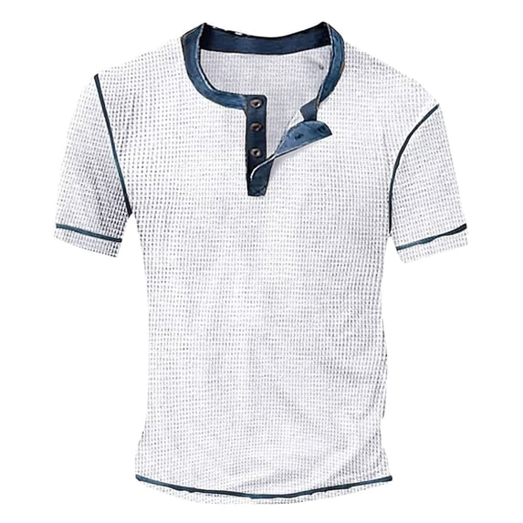 Curuila Mens Tshirts Short Sleeve Solid Color Crew Neck Button Down Pullover For Men Summer Fashionable Tops White Size L