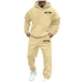 thumbnail image 1 of Curuila Mens Two Piece Set Long Sleeve Letter Printed Hoodie Sweatsuit Long Pants 2Pcs Fashion Autumn Outfit Set Beige Size L, 1 of 6
