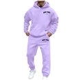 thumbnail image 1 of Curuila Mens Two Piece Set Long Sleeve Letter Printed Hoodie Sweatsuit Long Pants 2Pcs Fashion Autumn Outfit Set Light Purple Size 4Xl, 1 of 6
