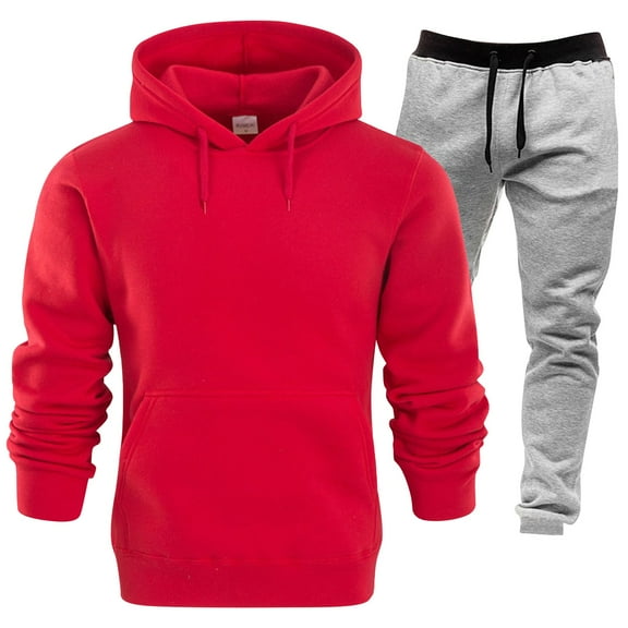 Curuila Mens Two Piece Set Long Sleeve Solid Color Hoodie Sweatsuit Long Pants 2Pcs Casual Autumn Winter Outfit Set Gray Size L