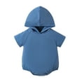 thumbnail image 1 of Curuila Newborn Boys Girls Romper Solid Color Short Sleeve Hooded Soft Jumpsuit Summer Outfit Blue Size 0-3 Months, 1 of 8