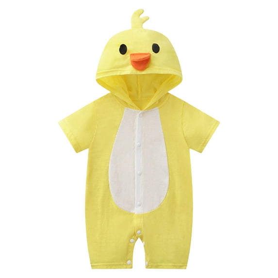 Curuila Girls Boys Summer Jumpsuit Short Sleeve Hoodie Fashionable Cartoon Outwear Yellow Size 3-6 Months