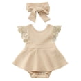 thumbnail image 1 of Curuila Newborn Infant Girls Romper Lace Solid Color Crew Neck Sleeveless Bodysuit Clothes With Headband Outfits Set Beige Size 18-24 Months, 1 of 4