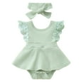 thumbnail image 1 of Curuila Newborn Infant Girls Romper Lace Solid Color Crew Neck Sleeveless Bodysuit Clothes With Headband Outfits Set Green Size 0-3 Months, 1 of 9