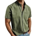 thumbnail image 1 of Curuila Shirts For Men Solid Color Short Sleeve Relaxed Fit Spring Summer Lapel Button Down Comfortnable Tee Green Size 2Xl, 1 of 5