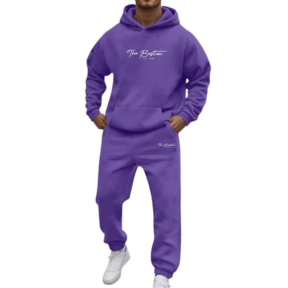 Curuila Sweatsuits Mens 2 Piece Outfit With Pocket Long Sleeve Letter Print Hooded Sweatshirt With Sweatpants Everyday Wear Comfort Tracksuit Size 2Xl