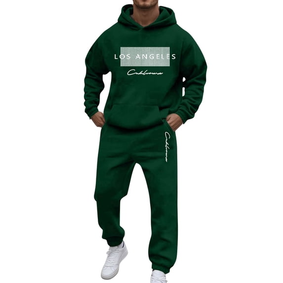 Curuila Sweatsuits Mens 2 Piece Outfit With Pocket Long Sleeve Letter Print Hooded Sweatshirt With Sweatpants Everyday Wear Comfort Tracksuit Size 3Xl
