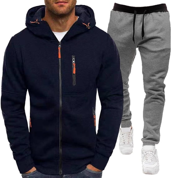 Curuila Sweatsuits Mens 2 Piece Outfit With Pocket Zipper Long Sleeve Solid Color Hooded Sweatshirt With Sweatpants Loose Fit Comfort Tracksuit Size M