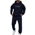 thumbnail image 1 of Curuila Sweatsuits Mens 2 Piece Outfit With Pocket Long Sleeve Letter Print Hooded Sweatshirt With Sweatpants Everyday Wear Comfort Tracksuit Size L, 1 of 5