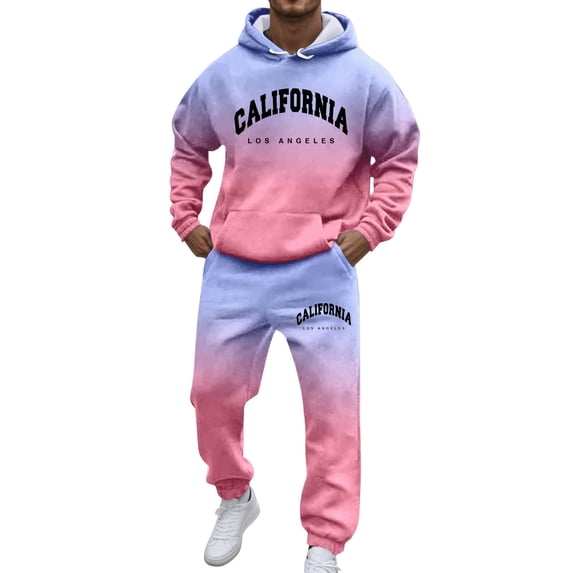 Curuila Sweatsuits Mens 2 Piece Outfit With Pocket Long Sleeve Letter Print Hooded Sweatshirt With Sweatpants Everyday Wear Fashion Tracksuit Size Xl