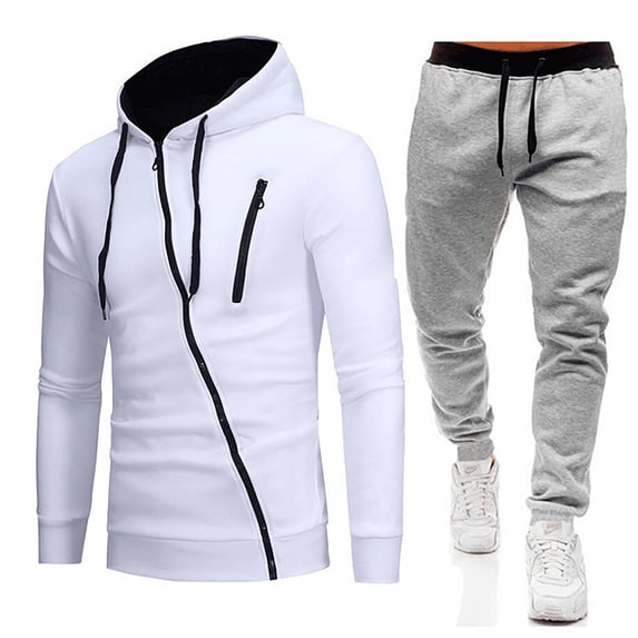 Curuila Sweatsuits Mens 2 Piece Outfit With Zipper Long Sleeve Solid Color Hooded Sweatshirt With Sweatpants Autumn Winter Comfort Tracksuit Size 3Xl