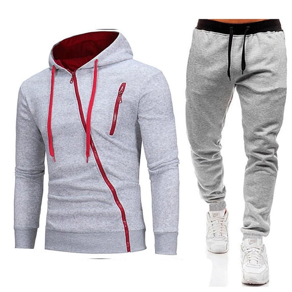 Curuila Sweatsuits Mens 2 Piece Outfit With Zipper Long Sleeve Solid Color Hooded Sweatshirt With Sweatpants Autumn Winter Comfort Tracksuit Size L
