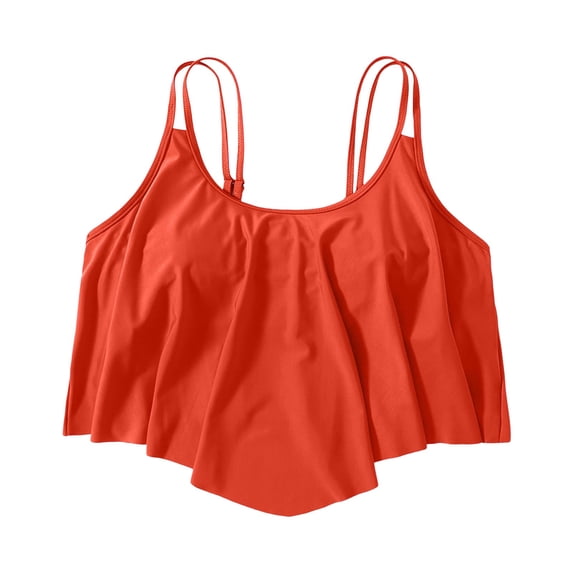 Curuila Swimsuit For Women Push Up Crew Neck Solid Color Strap Breathable Soft Bikini Top With Ruffled Orange Size 3Xl