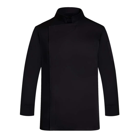 Curuila T Shirts For Men Solid Color Chefs Jacket Crew Neck Long Sleeves Fashionable Soft Tee Black Size L