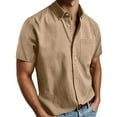 thumbnail image 1 of Curuila T Shirts For Men Solid Color Short Sleeve Relaxed Fit Spring Summer Lapel Button Down Soft Comfortable Tee Khaki Size L, 1 of 7