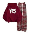 thumbnail image 1 of Curuila Teen Girls Boys Two Piece Set Long Sleeve Letter Print Hoodie Pullover With Pocket Tops Long Pants Fashion Outfits Suit Red1 Size 12 Years, 1 of 5