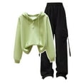 thumbnail image 1 of Curuila Teen Girls Boys Two Piece Set Long Sleeve Solid Color Hoodie Pullover With Button Tops Long Pants Comfort Outfits Suit Green Size 14 Years, 1 of 5