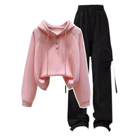 Curuila Teen Girls Boys Two Piece Set Long Sleeve Solid Color Hoodie Pullover With Button Tops Long Pants Comfort Outfits Suit Pink Size 16 Years