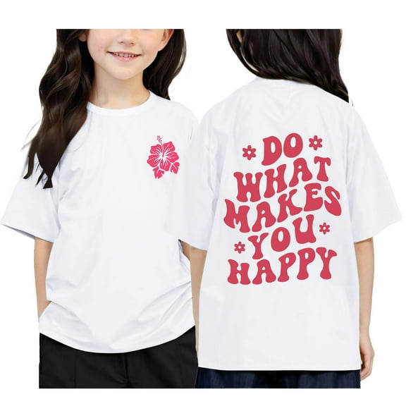 Curuila Teen Kids Girls Shirts Short Sleeve Cartoon Prints Crew Neck Casual Summer Tops White Size 12-13 Years