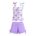 thumbnail image 1 of Curuila Teen Kids Girls Two Piece Swimsuit Square Neck Sleeveless Tops With Floral Print Swim Shorts Fashionable Swimwear For Swim Beach Purple Size 7-8 Years, 1 of 4