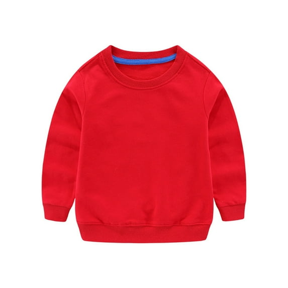Curuila Toddler Baby Tops Long Sleeve Solid Color Crew Neck Casual Shirt Fall Winter Clothes For Boys Girls Red Size 4-6 Years