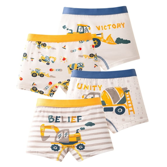Curuila Toddler Boys Boxer Briefs 4 Pack Breathable Elastic Waistband Cartoon Print Underwear Trunks Yellow Size 6-8 Years