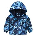 thumbnail image 1 of Curuila Toddler Boys Coat Cartoon Print Long Sleeve Windproof Autumn Zipper Hooded Lightweight Mid-Length Jacket Dark Blue Size 5-6 Years, 1 of 8