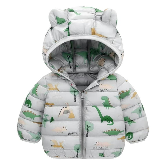 Curuila Toddler Boys Coat Cartoon Print Long Sleeve Windproof Zipper Hooded With Ears Autumn Winter Jacket Grey Size 3-4 Years