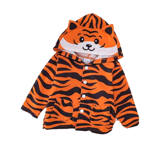 Curuila Toddler Boys Coat With Pocket Long Sleeve Cute Cartoon Print Hooded Button Down Cardigan For Boys Spring Autumn Soft Tops Orange Size 9-12 Months