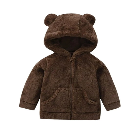 Curuila Toddler Boys Coat Solid Color Long Sleeve Windproof Zipper Hooded With Ears Autumn Winter Jacket Brown Size 3-4 Years