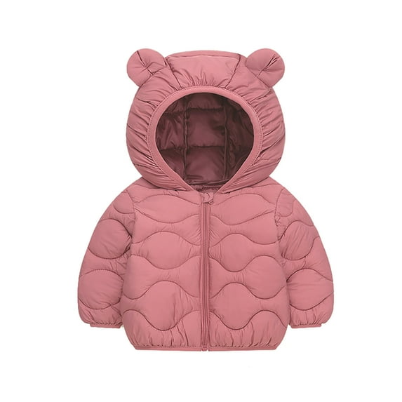 Curuila Toddler Boys Coat Solid Color Long Sleeve Windproof Zipper Hooded With Ears Autumn Winter Jacket Pink Size 18-24 Months