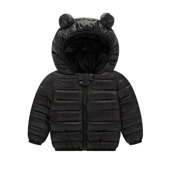 Curuila Toddler Boys Coat Solid Long Sleeve Windproof Winter Zipper Hooded Mid-Length Jacket Black Size 18-24 Months